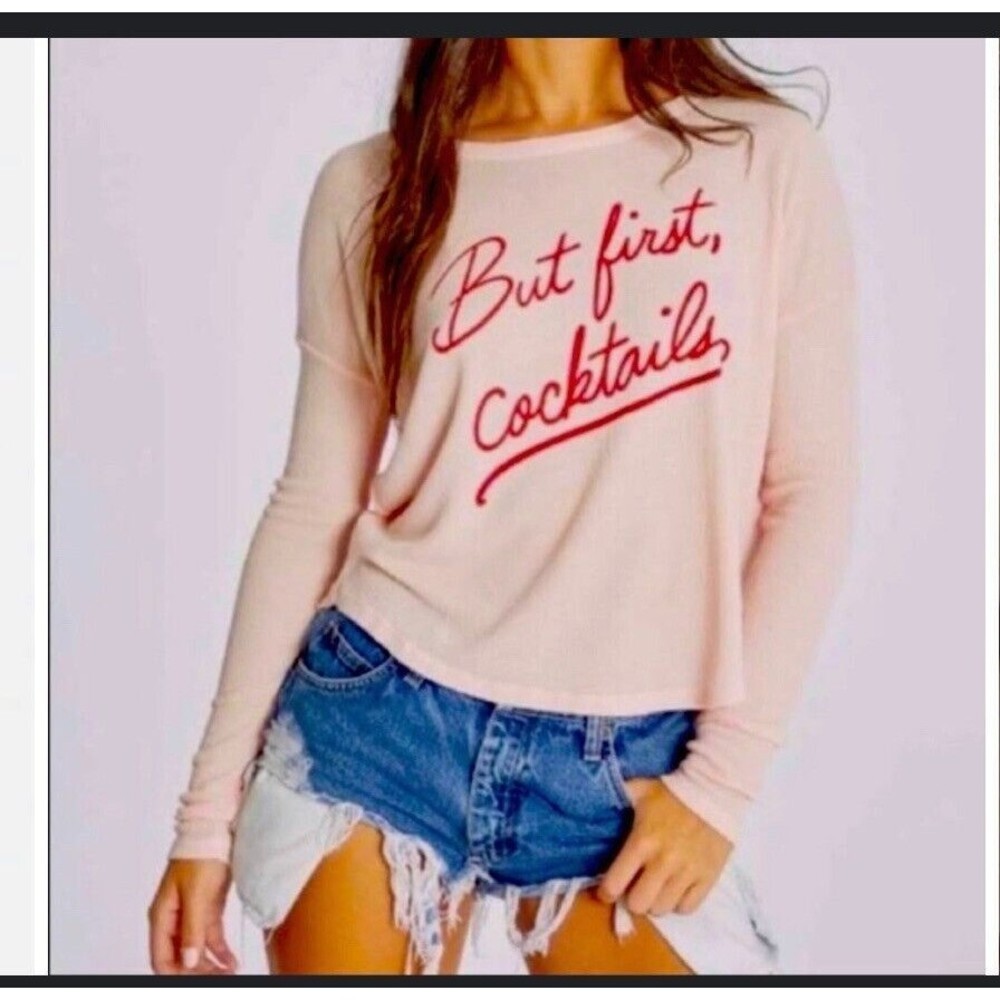 Wildfox Size L Large Cocktails‎ Hudson Thermal Sweater Waffle Knit Womens
